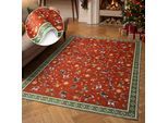 Teppich VILLEROY & BOCH "Toy's Delight Nostalgic Noel", rot (rot grün), B:160cm H:3mm L:230cm, Oberfläche: 100% Polyester. Rückseite: 50% Gummi, 50% Polyester, Teppiche, Teppich, Weihnachten, Toys Delight, Wohnzimmer, Waschbar, Baumrock, Christmas