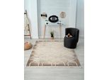 Teppich "Enya 1, LAGERRÄUMUNG", beige (hellbeige, hellgrau), B:160cm H:15mm L:230cm, Polyester, MYFLAIR MÖBEL & ACCESSOIRES, Teppiche, Teppich, Shaggy im Skandi Look, Hoch-Tief Effekt, leicht glänzend