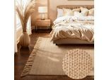 Teppich HANSE HOME "Fjord", natur,gold, B:120cm H:10mm L:170cm, Jute, Teppiche, Teppich, Jute, Handgemacht, Naturteppich, Wohnzimmer, Läufer, Fransen