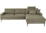 Ecksofa 3C CANDY "Lecce, wahlweise PUR-Schaumstoff oder Tonnentaschenfederkern", grün (oliv), B:281cm H:86cm T:194cm, 100% Polyester, Sofas, Ecksofa, Bett im 2,5-Sitzer, teilmotorische Schlaffunktion im Longchair, L-Form