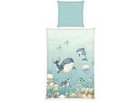 Wendebettwäsche BABY BEST "Ozeanfreunde", blau (multicolour), B/L: 135cm x 200cm, 1 Stk., 1 Stk., Renforcé, B/L: 80cm x 80cm, 2, Renforcé, Obermaterial: 100% Baumwolle, Bettwäsche, Wendebettwäsche, Mit praktischem Reißverschluss