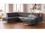 Wohnlandschaft COTTA "Hudson U-Form, B: 324 cm", grau (graphite), B:324cm H:100cm T:207cm, Sofas, Wohnlandschaft, mit Kopfteilverstellung, optional Schlaffunktion & Bettkasten