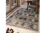 Wollteppich GREEN LOOOP "Balou", grau (hellgrau), B:160cm H:5mm L:230cm, Wolle, Teppiche, Wollteppich, Fransen, Kelim, handgewebt, Natur, Wohnzimmer, Schlafzimmer, Ethno