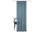 Gardine HOME BASICS "SOFTY, 1 Stück, Multifunktiosnband, Leinenstruktur, halbtransparent" Gr. 2, blau (rauchblau), B:140cm H:225cm, Leinenstruktur, Polyester, Gardinen, Gardine, Kombibandschal Leinenstruktur SOFT