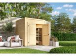 Gartenhaus NORDIC HOLZ "Fynn 1", beige (naturbelassen), ohne Fußboden, ohne Dacheindeckung, Massivholz, Gartenhäuser, Gartenhaus, kleiner stilvoller Schuppen mit Flachdach