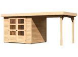 Gartenhaus KARIBU "Arnis", beige (naturbelassen), ohne Fußboden, ohne Rück- und Seitenwand, ohne Dacheindeckung, Holzwerkstoff, Gartenhäuser, Gartenhaus, mit Anbaudach 2,40 m Breite