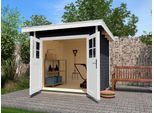 Gartenhaus WEKA "179 Gr.4", grau (anthrazit, naturbelassen), Fußboden im Gartenhaus, Massivholzdach, Gartenhäuser, Gartenhaus