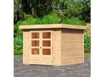 Gartenhaus KARIBU "Arnis 3,5", beige (naturbelassen), ohne Fußboden, ohne Dacheindeckung, Holzwerkstoff, Gartenhäuser, Gartenhaus, naturbelassen oder terragrau