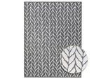 Teppich "Outdoorteppich REVERSO - Knitted Joy", grau (grau,beige), B:120cm H:5mm L:160cm, Polypropylen, PRIMAFLOR-IDEEN IN TEXTIL, Teppiche, Teppich, Wendeteppich, Zopfmuster, In- und Outdoor geeignet, wasserfest