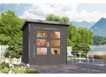 Gartenhaus KARIBU "Plutino 1, in verschiedenen Farben", terragrau, graualuminium, ohne Fußboden, Blechdach, Massivholz, Gartenhäuser, Gartenhaus