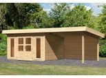 Gartenhaus KONIFERA "Perlsee 4", beige (naturbelassen), ohne Fußboden, Rückwand, ohne Dacheindeckung, Massivholz, Gartenhäuser, Gartenhaus, mit Anbaudach