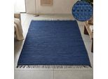 Teppich THEKO "Happy Cotton Fleckerl, handgewebt", blau, B:160cm H:5mm L:230cm, Baumwolle, Teppiche, Teppich, Flachgewebe, reine Baumwolle, meliert, mit Fransen, auch als Läufer