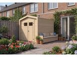 Gartenhaus WEKA "Killarney", beige (naturbelassen), ohne Fußboden, ohne Dacheindeckung, Massivholz, Gartenhäuser, Gartenhaus, Doppeltür, 1/4 verglast, mit Sitztruhe