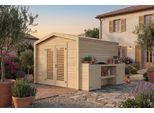 Gartenhaus WEKA "Killarney", beige (naturbelassen), ohne Fußboden, ohne Dacheindeckung, Massivholz, Gartenhäuser, Gartenhaus, Doppeltür mit Lamellen, inkl. Pflanztisch