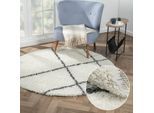 Hochflor-Teppich "My Shaggy Raute", beige (creme, dunkelgrau), H:37mm Ø:120cm, Polypropylen (PP), MYFLAIR MÖBEL & ACCESSOIRES, Teppiche, Hochflor-Teppich, Rauten Design, leicht glänzend, extra weich, auch in rund & als Läufer