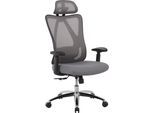 Bürostuhl OTTO HOME "ZAMIR, verstellbare Kopfstütze, Lendenwirbelstütze", grau (grau, grau), B:71cm H:127cm T:74cm, Stühle, Bürostuhl, Mesh Schreibtischstuhl, Chefsessel mit Wippfunktion & Hartbodenrollen