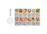 Buchstabenperlen in Sortierbox mit Elastikfaden