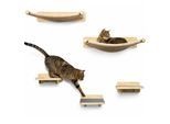 WOOWOOD® 2X Kletterwand Katzen - 3X Katzentreppe Wand- Kratzbaum Wand - Hängematte Katze - Wandkratzbaum - Katzenmöbel - Katzenwand - Katzen Kletterwand Set - Naturhell