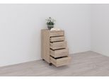 Rollcontainer FMD "Freddy", braun (eichefarben), B:33cm H:63,5cm T:38cm, Holzwerkstoff, Kunststoff, Metall, Rollwagen, Rollcontainer, Büroaufbwahrung mit 5 Schubkästen auf Rollen, Höhe 63 cm