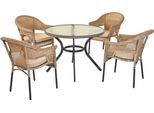 Garten-Essgruppe MERXX "Ravenna", natur, beige, graphit, B:61cm H:87cm T:67cm, Aluminium, Kunststoff, Sitzmöbel-Sets, Garten-Essgruppe, inkl. 4 Stapelsessel, 4 Auflagen, 1 Tisch