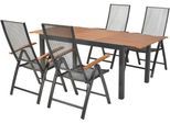 Garten-Essgruppe MERXX "»Thasos«", grau (graphit, graphit, graphit), Auszugsplatte, ausziehbar klappbar, Aluminium, Kunststoff, Sitzmöbel-Sets, Garten-Essgruppe, folierte Armlehnen und Tischplatte in Holzoptik