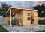 Gartenhaus KONIFERA "Akamaru 4", braun (naturbelassen), ohne Fußboden, ohne Dacheindeckung, Massivholz, Gartenhäuser, Gartenhaus, inkl. Anbaudach