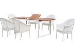 Garten-Essgruppe MERXX "Bamberg", weiß (weiß, weiß, weiß), B:67cm H:83cm T:69cm, Aluminium, Kunststoff, Sitzmöbel-Sets, Garten-Essgruppe, inkl. 6 Stapelsessel, 1 Ausziehtisch