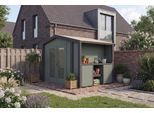 Gartenhaus WEKA "Killarney", grün (grüngrau, anthrazit), ohne Fußboden, ohne Dacheindeckung, Massivholz, Gartenhäuser, Gartenhaus, Doppeltür mit Lamellen, inkl. Pflanztisch