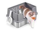 FEANDREA Katzenklo Edelstahl, Katzentoilette Offen, Hoher Rand dunkelgrau