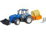 Spielzeug-Traktor BRUDER "New Holland T5.120 mit Frontlader (02187)", blau, Spielzeugfahrzeuge, KinderB:12,5cm H:19,5cm T:45cm, Kunststoff, Spielzeug-Traktor, Ladekasten, Gabeln u. 1 Rundballen; Made in Europe, B:12,5cm H:19,5cm T:45cm