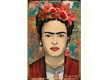 Wanddekoobjekt LUCKYLINDE "Frida Kahlo - Blumenkranz", bunt, B:20cm H:30cm T:0,3cm, Blech, Wanddekoobjekte, Wanddekoobjekt, Exklusive JANOSCH Kindermotive, Stahlschild