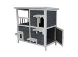 SUNNYDEALS Katzenhaus mit 2 Etagen, Holz grau-weiß