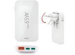HAMA Schnelllade-Gerät "Schnellladegerät mehrfach (GaN, 2x USB-C, 1x USB-A, flach, PD/QC, 65W)", weiß, B:10,4cm H:1,8cm T:5,9cm, Ladegeräte, Schnelllade-Gerät