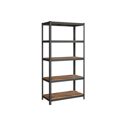 Reol, 50 x 100 x 200 cm, 875 kg belastningskapacitet (175 kg pr. hylde), industrielle, justerbare opbevaringshylder, til stue, køkken, garage, rustik brun og sort GLR050B11