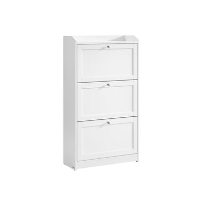 Skoskab med 3 klapper, skoreol, skoopbevaring, topplade, justerbar skillevæg, til op til 18 par sko, entré, 24 x 60 x 108 cm, Cloud White