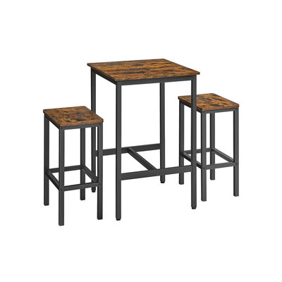 Barbord med barstolsset, matbord med 2 stolar, litet köksbord 60 x 60 x 90 cm, barstolar 30 x 40 x 65 cm, för matsal, kök, industriell design, vintage brun/svart LBT017B01