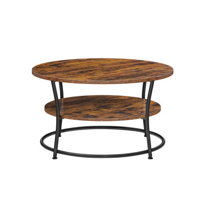 Sofabord, rundt cocktailbord med hylde, tebord, nem montering, metal, industrielt design, rustikt brunt LCT80BX