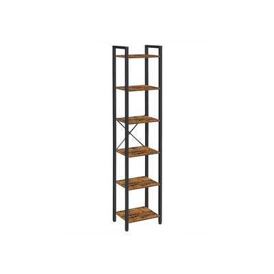 Bogreol, 6-lags bogreol, åben opbevaringsreol, stående udstillingsreol, til kontor, stue, soveværelse, 40 x 30 x 187,5 cm, industriel, rustik brun og sort LLS101B01
