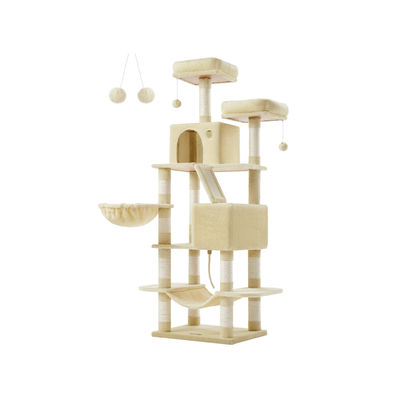 Klösbräda stor 2 plattformar plyschbollar beige