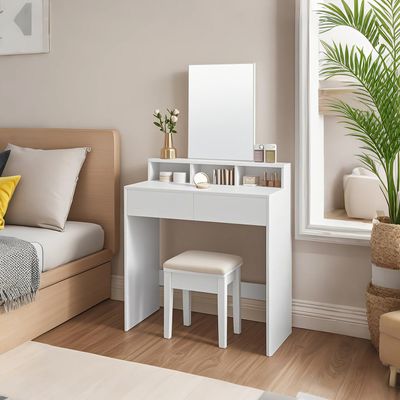 Sminkbord med stor spegel, sminkbord, 2 lådor
