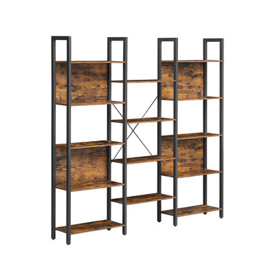 Bokhylla, bokhylla med 14 förvaringshyllor, metallram, vardagsrum, arbetsrum, kontor, industriell stil, 158 x 24 x 166 cm, rustikt brun och svart LLS107B01