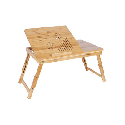 Bambu Laptop Desk, kokoontaitettava sänkypöytä, korkeussäädettävä sohvatarjotin, 5 kallistuskulmaa, ilmareiät, pieni laatikko, 55 x 35 x (21 - 29) cm, 55 x 35 x (21 - 29) cm