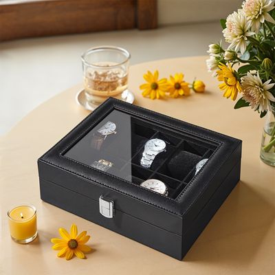 SONGMICS klockbox med 10 fack, klockask, glaslock