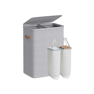 SONGMICS tvättkorg 170 L med 2 fack 56 x 40 x 75 cm duvgrå
