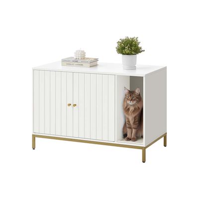 Feandrea kattlåda med klösmatta 90 x 48 x 61,5 cm vit-guldfärgad