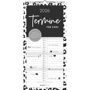 Neumann Verlage GmbH & Co. KG Termine für 2 Black and White 2026 Familienplaner - Timer - Termin-Planer - Couple-Kalender - Familien-Kalender - 22x45