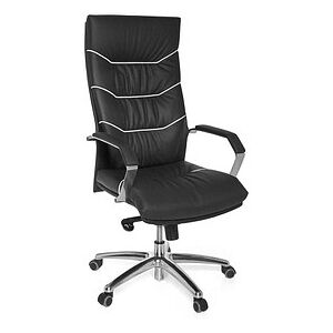 AMSTYLE XXL Chefsessel, SPM1.163 Leder schwarz, Gestell silber schwarz