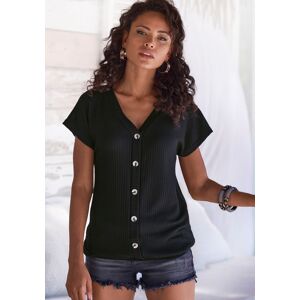 LASCANA Kurzarmshirt »mit Zierknopfleiste«, aus weicher Piqué-Qualität schwarz schwarz