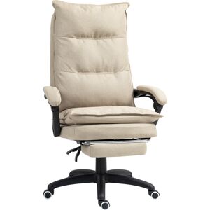 Vinsetto Massage-Chefsessel, Bürostuhl, ergonomischer Stuhl mit höhenverstellbarer Rückenlehne, ausziehbarem Fußteil und Kabelfernbedienung, 360° drehbar, Leinenoptik beige