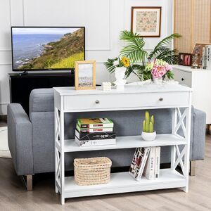 Costway Konsolentisch 3-Stufiger Aufbewahrungsregal mit 1 Schublade und 2 Ablageflächen 100 x 30 x 80 cm Weiß